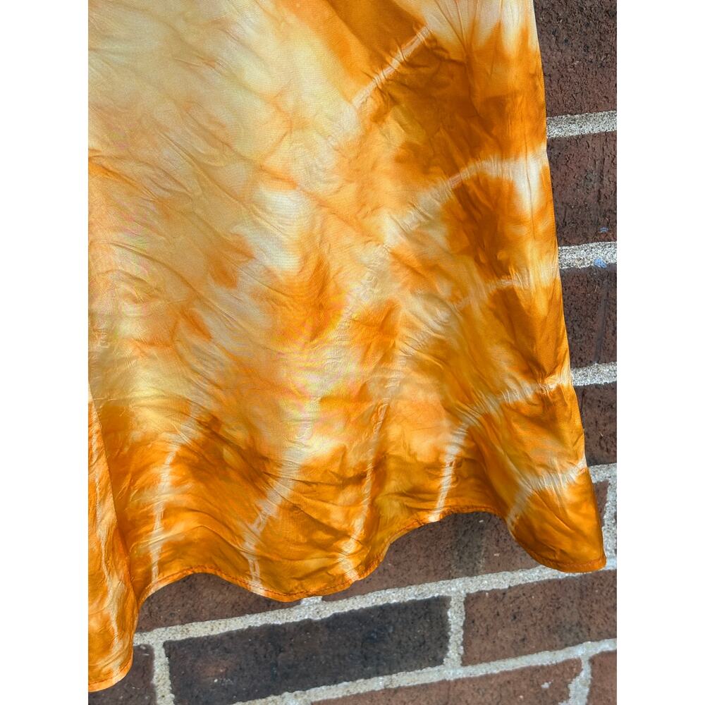 Antique Hand Dyed Acetate Slip Dress Yellow Orange Ombre Shibori REEEGAN - Picture 9 of 10